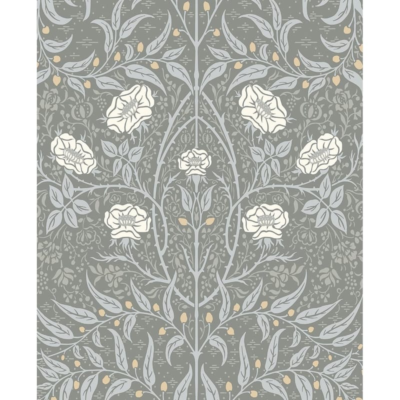 NextWall Stenciled Floral Peel and Stick Wallpaper - 20.5 in. W x 18 ft. L - Alloy Grey