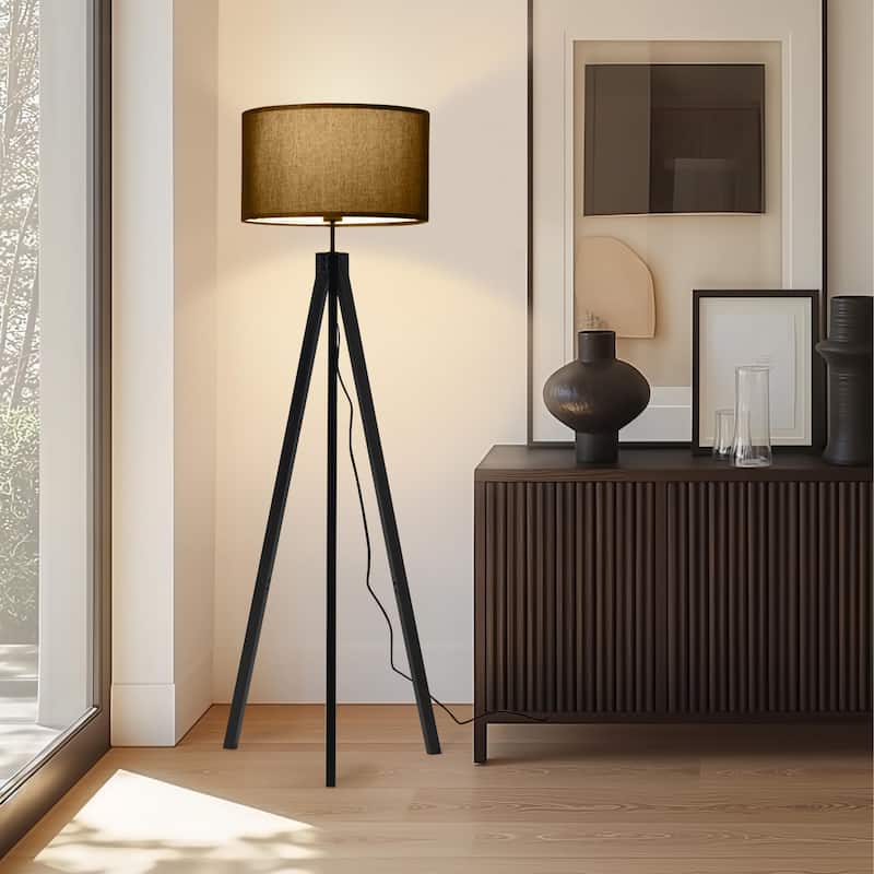 Brightech Eden 58 in. Traditional 3-Way Dimming LED Tripod Floor Lamp with Beige Fabric Drum Shade