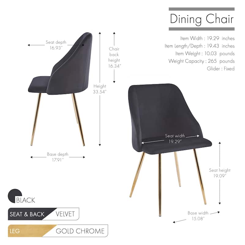 Porthos Home Pema Dining Chairs Set of 2, Velvet, Gold Chrome Legs
