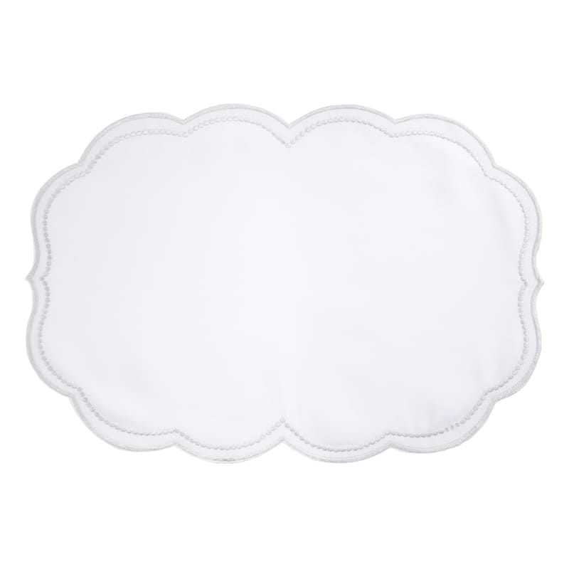 Embroidered Polka Dot Placemat w/ Scallop Edge (Set of 4) - Set of 4 - Silver