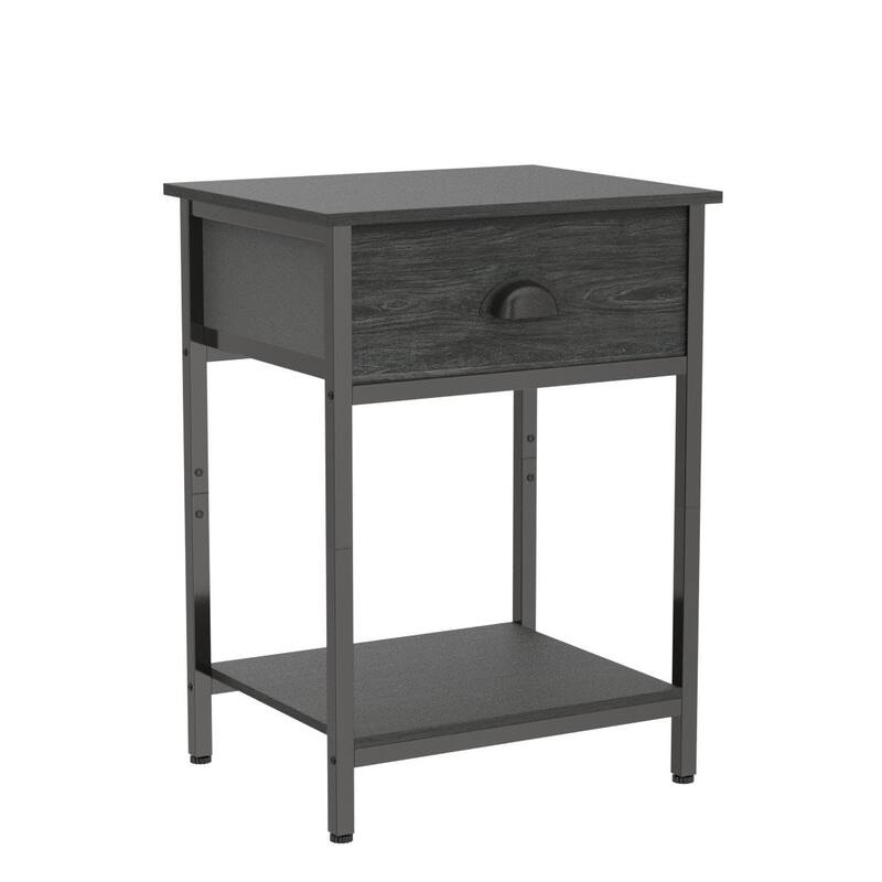 Nightstands Set of 2, Industrial End Table with Fabric Drawer&Storage Shelf, Small Bedside Table Organizer for Small Space