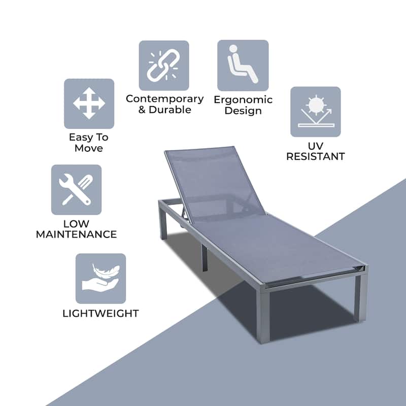 Aluminum Beach Pool Sun Lounge Chair Sling Mesh Fabric Reclining Stackable Lounger Chair