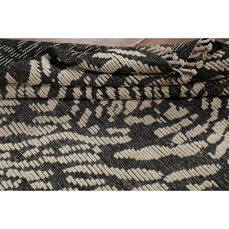 Black & Ivory Moroccan Abstract Rug Hand-Knotted Wool Carpet - 5'11"x 9'2"