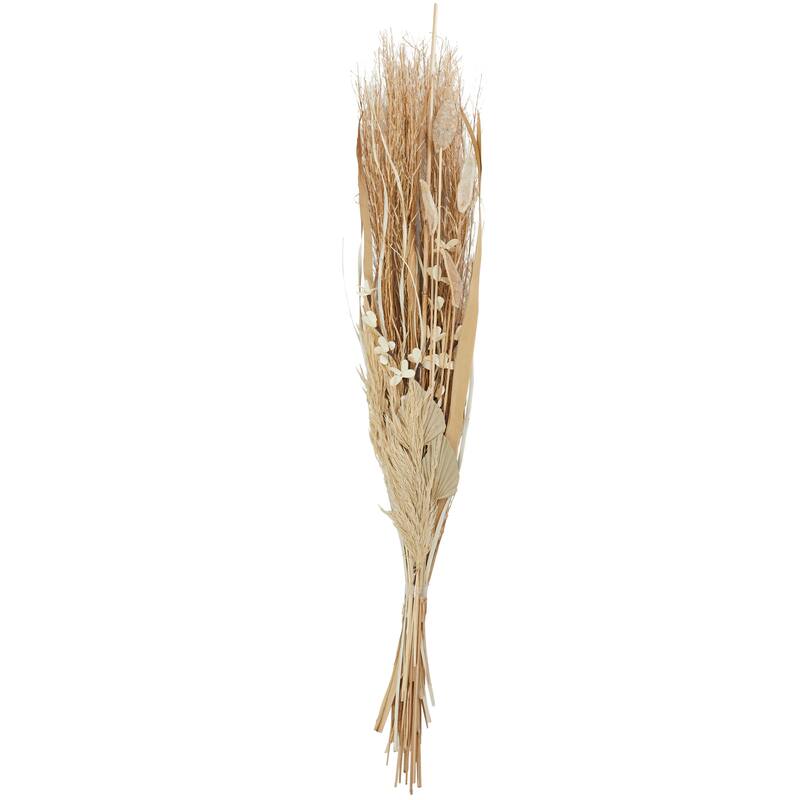 Beige Dried Plant Handmade Tall Floral Bouquet Branch Natural Foliage with Grass Stems and Palm Leaf Accents