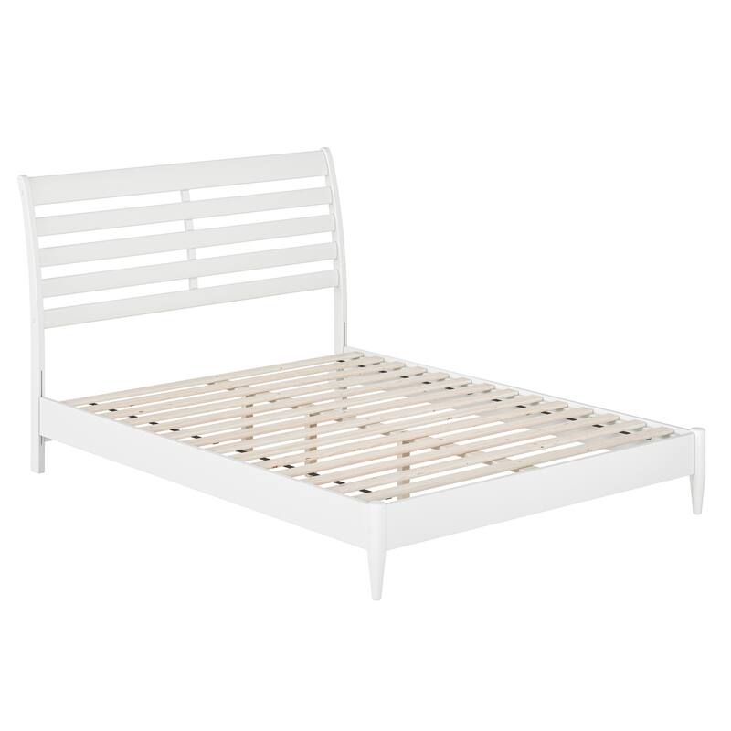 Solid Wood Low Profile Platform Bed - Modern Style Bed Frame, White Finish