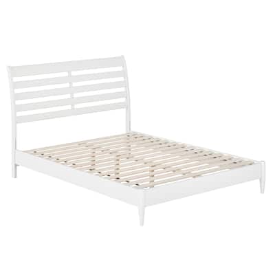 Solid Wood Low Profile Platform Bed - Modern Style Bed Frame, White Finish