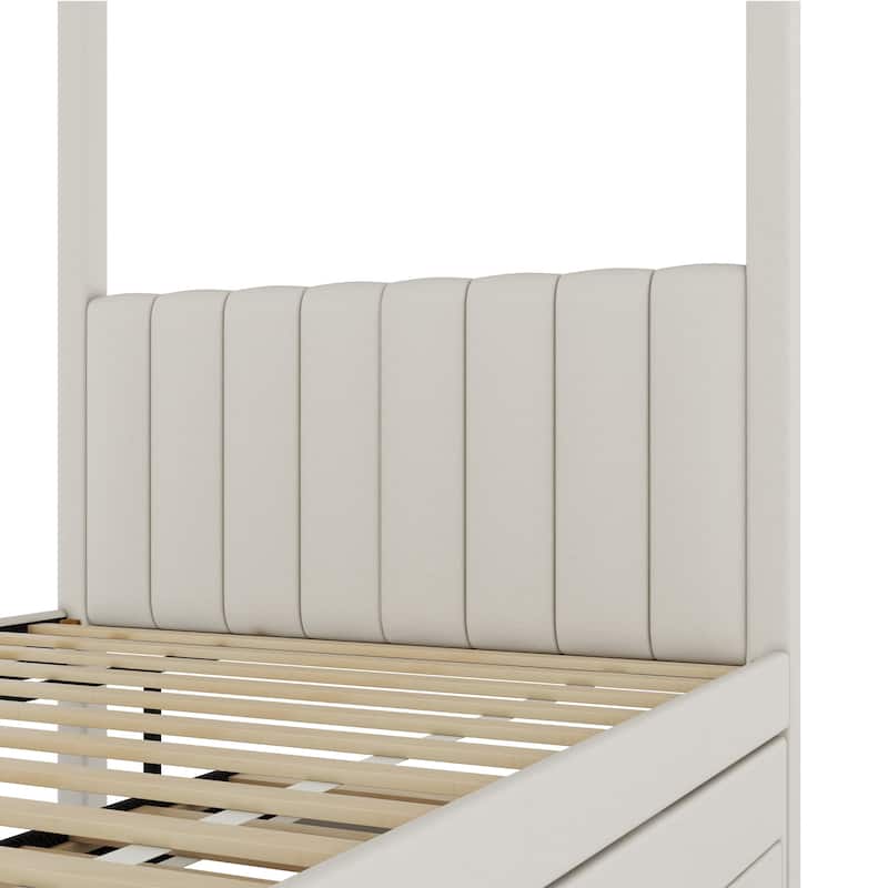 Upholstery Canopy Platform Bed with Trundle and Three Storage Drawers for Bedroom