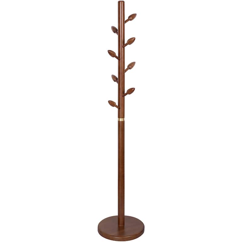 Rubberwood Freestanding Coat Rack, Coat Tree with 8 Bud-shaped Hooks - 15.75"Dia. x 72.44"H