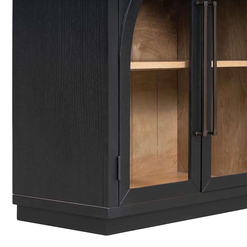 4-Door Large Storage Buffet Cabinet with Glass Doors and Adjustable Shelves