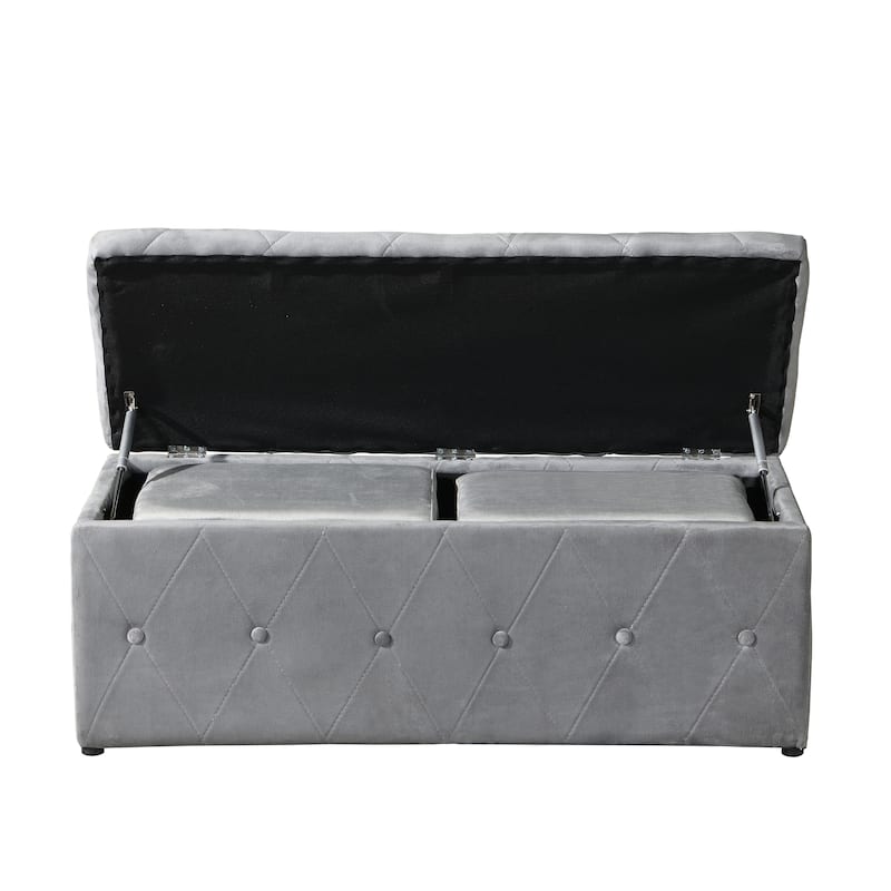 Rectangular Storage Ottoman Short velvet with 2 Set Ottomans