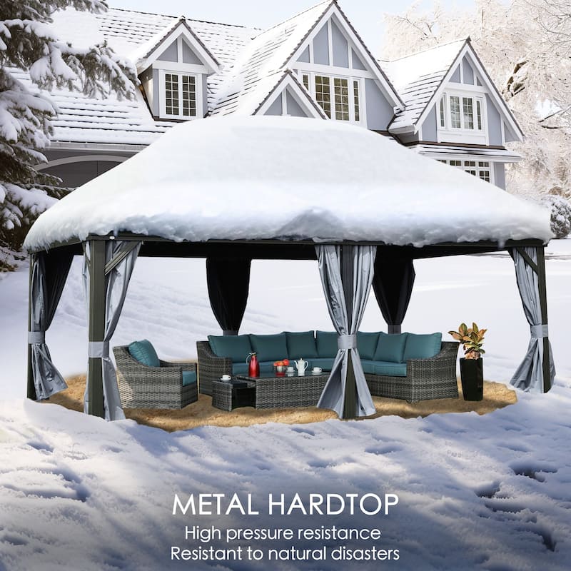 Kozyard Alexander Hardtop Aluminum Gazebo with Mosquito Net and Privacy Curtain