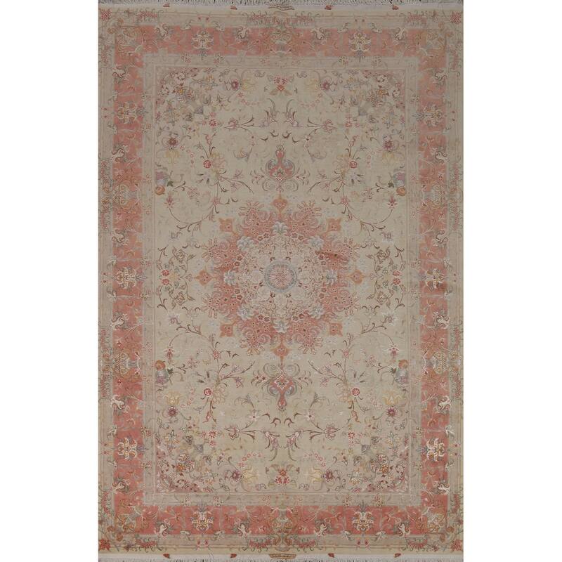Floral Vegetable Dye Signed Tabriz Persian Rug Handmade Wool Carpet - 6'6"x 9'9"