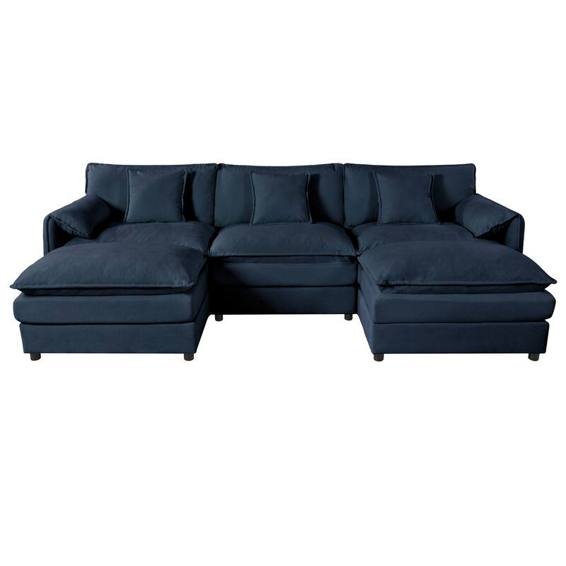 109.45" Chenille Upholstered U-Shaped Modular Sectional Sofa with Double-Layer Cushions, DIY Combination