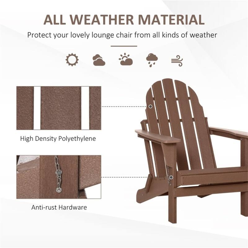 Brown HDPE Adirondack Chair with Recline, Wide Armrests and Foldable - 29.5" W x 34.25" D x 36.5" H
