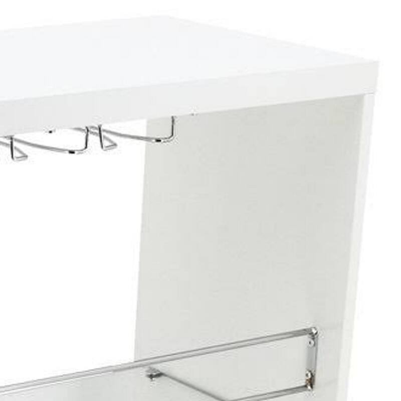 Zaina 42 Inch Modern Bar Table, 3 Shelves, Tempered Glass, White, Chrome