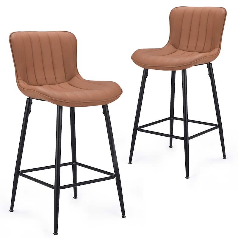 Set of 2 Mid Century Modern Faux Leather Counter Height Bar Stools - Brown