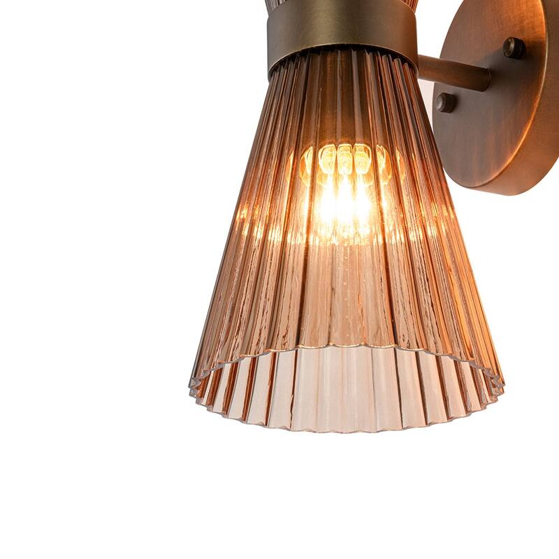 2-Light Hourglass Ribbed Glass Up & Down Wall Lamp Ambient Lighting