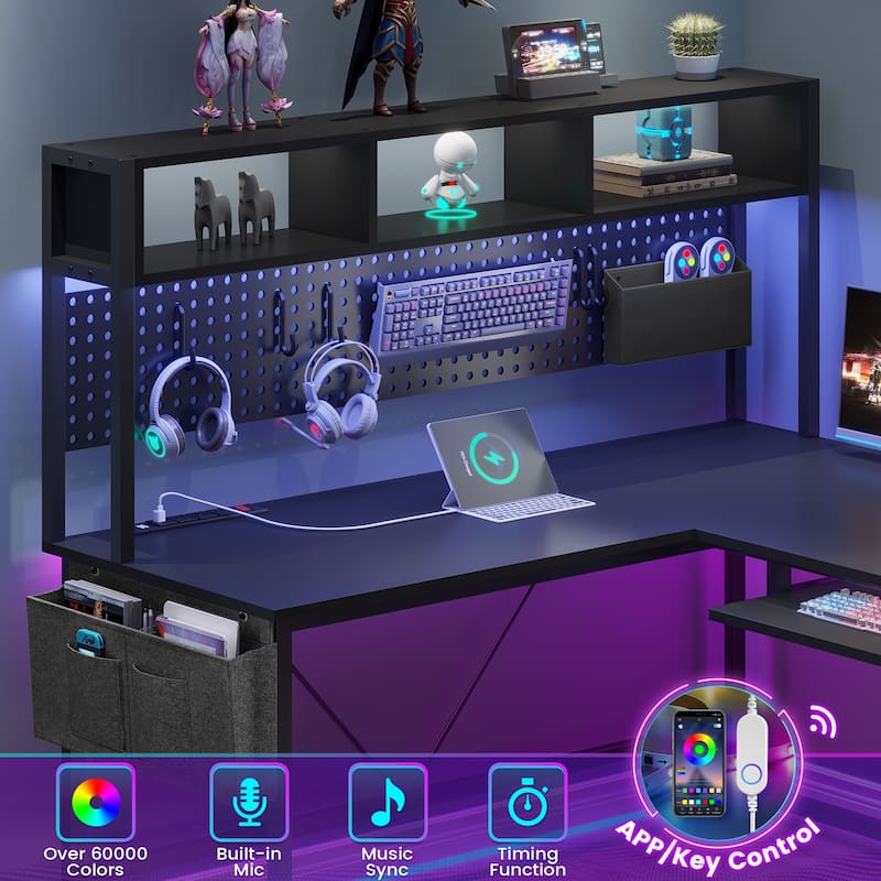 L Shaped Gaming Desk Computer Desk Corner Desk Pegboard Power Outlet