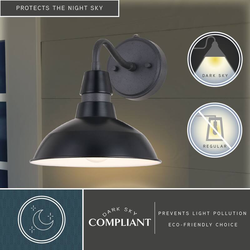Buena Park Metal 1 Light Dusk to Dawn Black Outdoor Dome Barn Wall Lantern - 9-in W x 10-in H x 11.25-in D