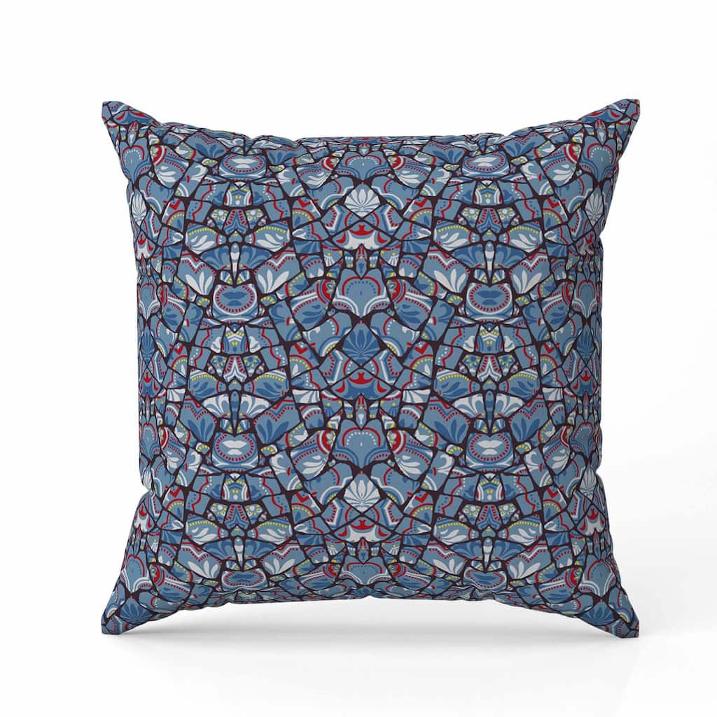 Wildflower Lagoon Faux Suede Reversible Throw Pillow Blue and Red