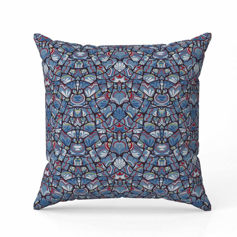 Wildflower Lagoon Indoor/Outdoor Reversible Throw Pillow Blue and Red