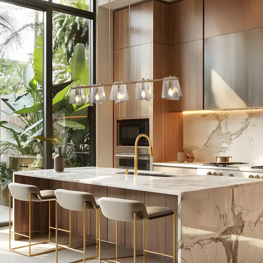 Modern 5-Light 41.5 IN Linear Chandelier Smoky Glass Kitchen Island Pendant - 41.5" W x 8" H