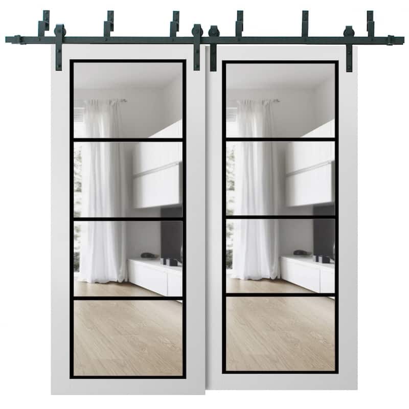 Barn Bypass Doors 36 x 80 Lucia 2466 White Silk Clear Glass Sturdy 6.6ft - White - 48" x 84" ( 2* 24x84)