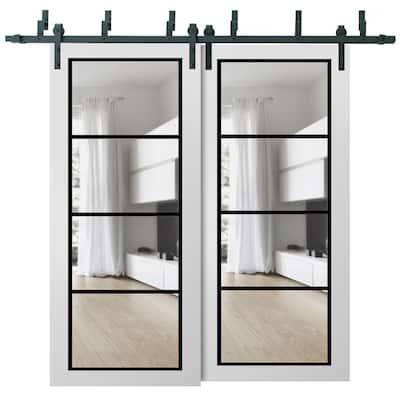 Barn Bypass Doors 36 x 80 Lucia 2466 White Silk Clear Glass Sturdy 6.6ft