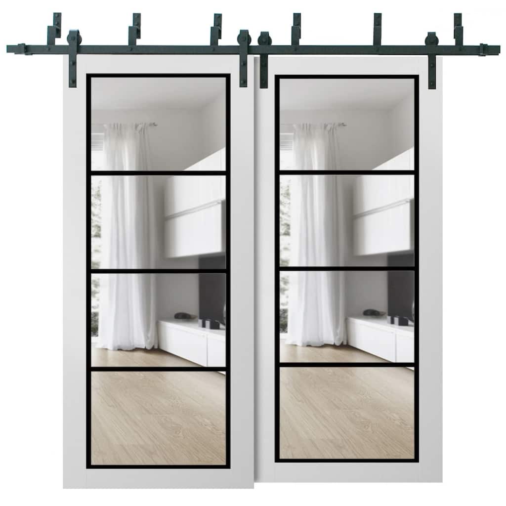 Barn Bypass Doors 36 x 80 Lucia 2466 White Silk Clear Glass Sturdy 6.6ft