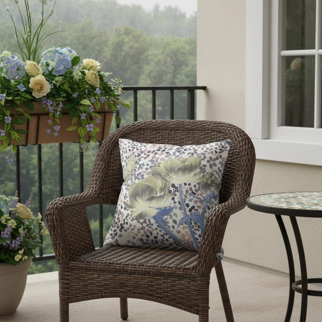 HomeRoots 16" x 16" Blue and Yellow Butterfly Blown Seam Floral Indoor Outdoor Throw Pillow - 16.00' X '5.00' X '16.00