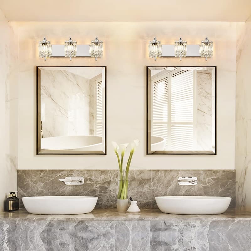 3-Light Modern Glam Crystal Bathroom Vanity Lights Wall Sconce Lighting for Mirror