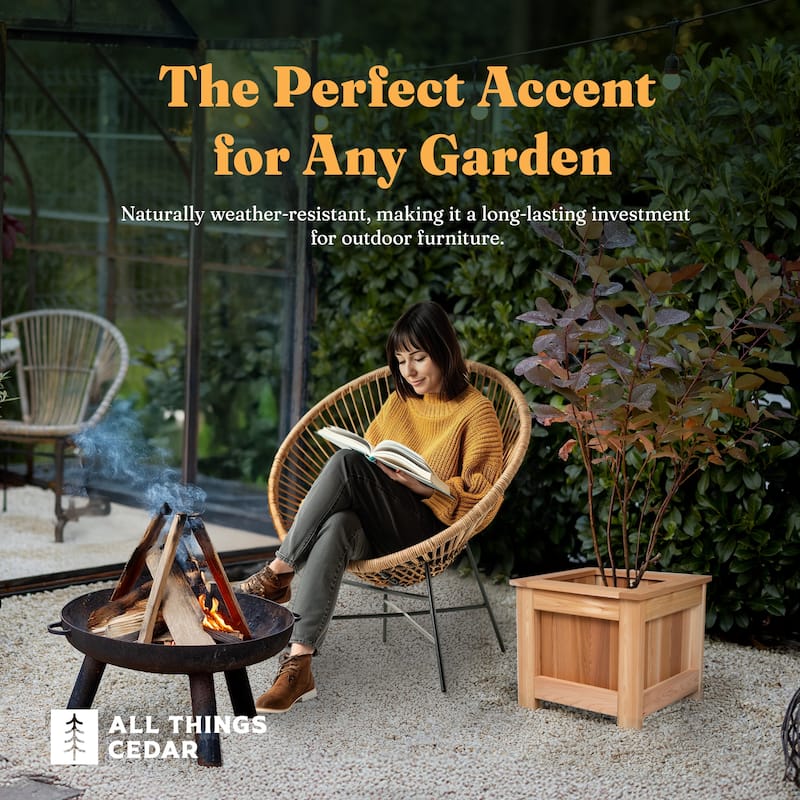 All Things Cedar 2 Foot Cedar Box Planter, Elevated Outdoor Garden Bed, Natural - 32
