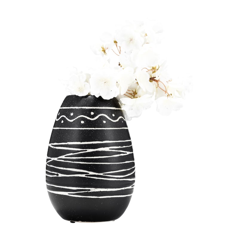 8" Ceramic Vase Contemporary Black and White Tribal Design Vase For Decorative Table Accent Stylish Home or Office