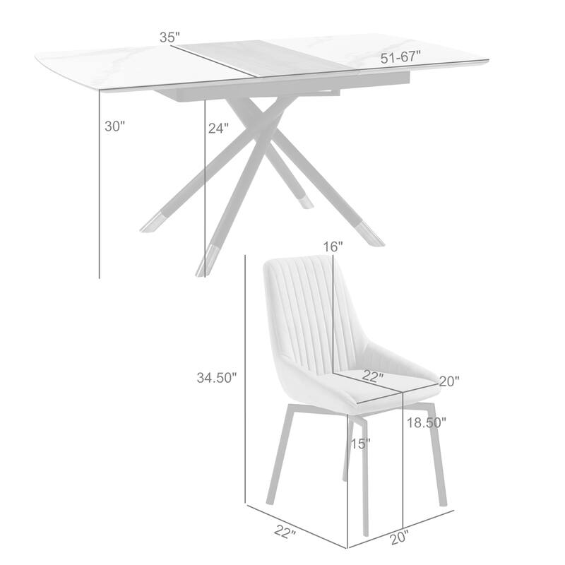 Alora Susie Extendable 7 Piece Dining Set with Gray Fabric Chairs