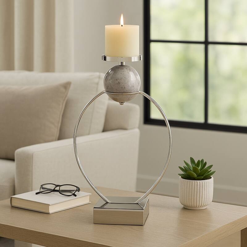 Candle Holder - Metal with Marble Sphere