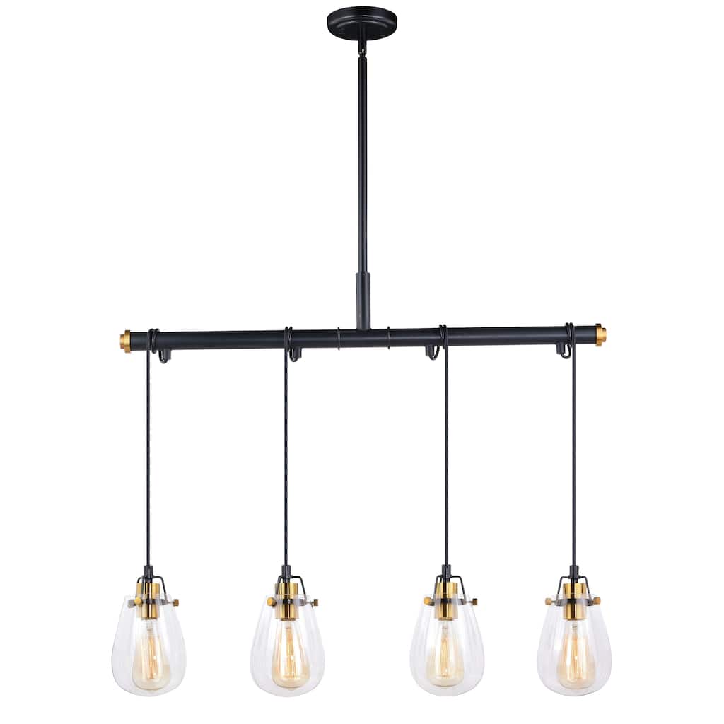 Kassidy Black Industrial Loft Island Pendant Chandelier Light with Edison Bulbs - 32.5-in W x 16-in H x 5-in D