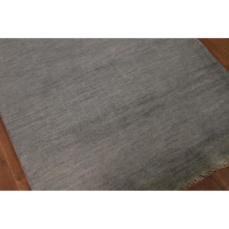Gray Solid Gabbeh Oriental Foyer Rug Hand-Knotted Wool Carpet - 3'3"x 4'9"