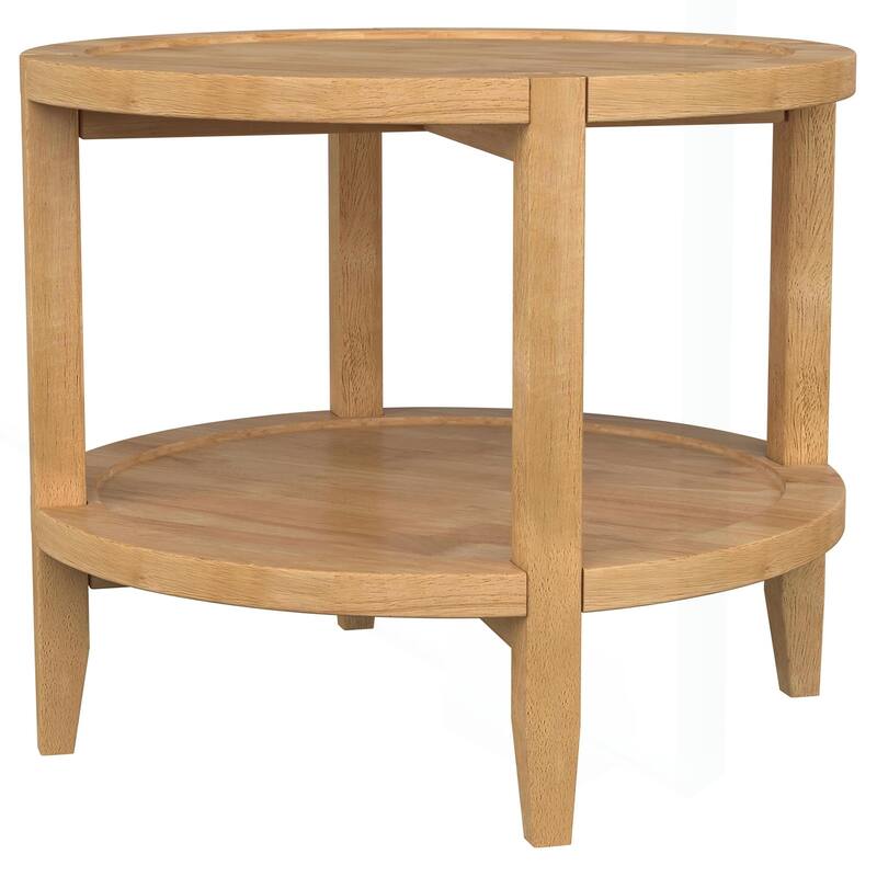 Charming Solid Wood Round Side End Table with Practical Storage Shelf