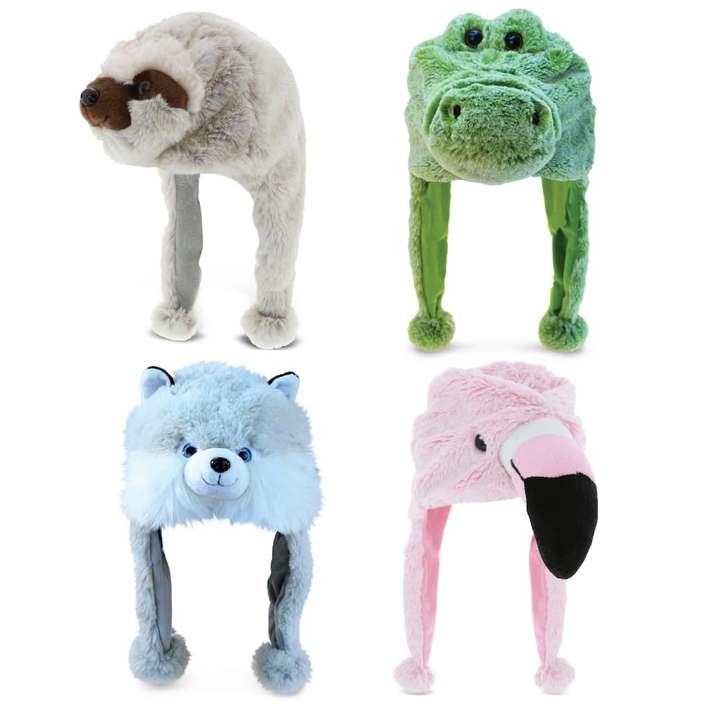 DolliBu Mix and Match Animal Plush Hat Set of 4 for All Ages, One Size - One Size