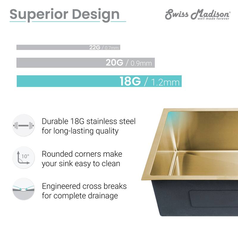 Rivage 23 x 18 Stainless Steel, Single Basin, Undermount Kitchen Sink