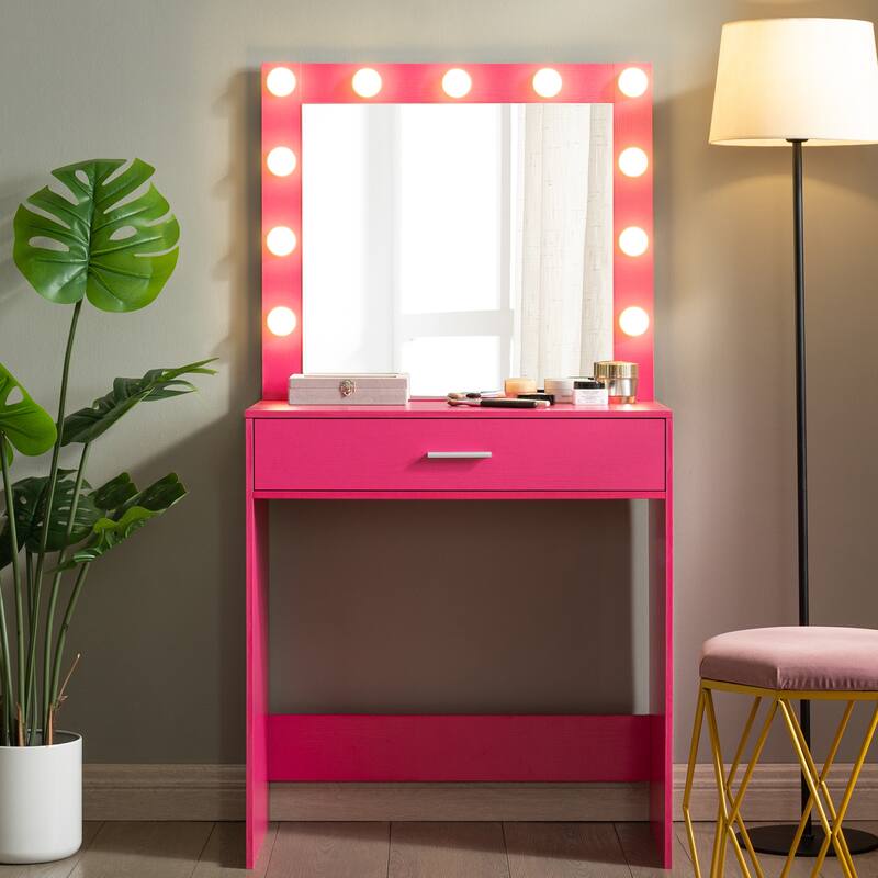 Dressing Vanity Desk with Drawer & Mirror with 3 Lighting Modes & Adjustable Brightness