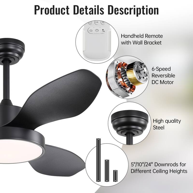 47" Modern Dimmable LED Ceiling Fan with Light and Remote