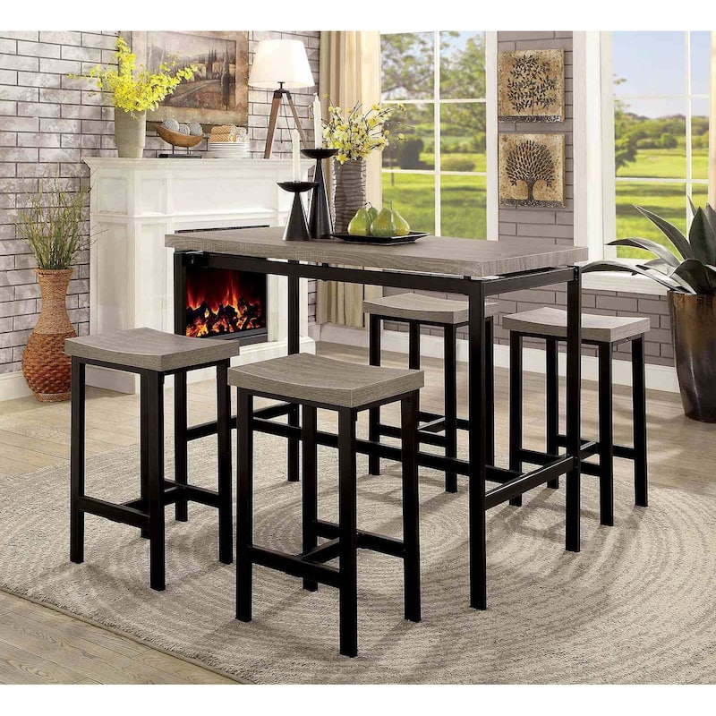 Contemporary Black Finish Counter HT Set Table and Stools 5pc