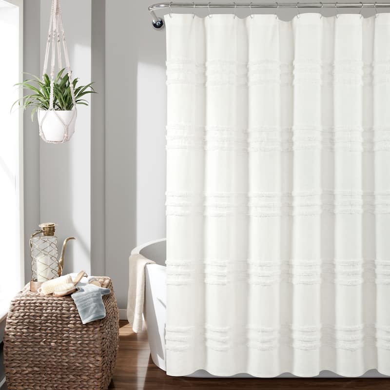 Lush Decor Boho Kendra Tufted Yarn Dyed Eco-Friendly Recycled Cotton Shower Curtain Single - White - 72" x 72"