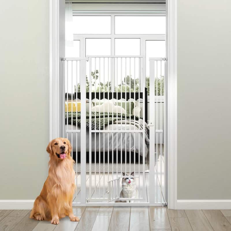 Costway 59"/67.5" Extra Tall Pet Gate with 30.5”-41” Width & 2 - White