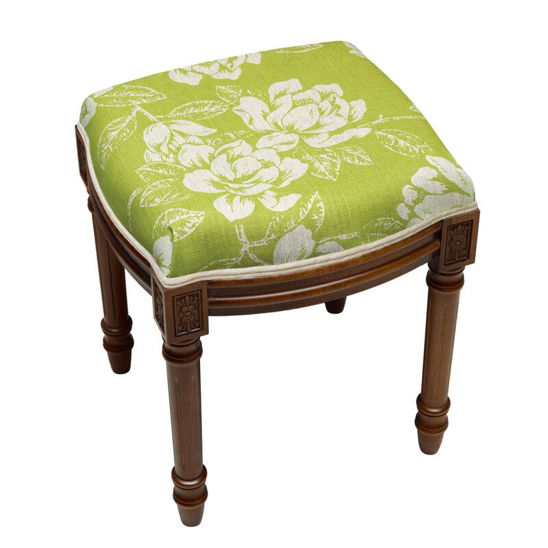 Chartreuse Magnolia Vanity Stool with wood stained finish