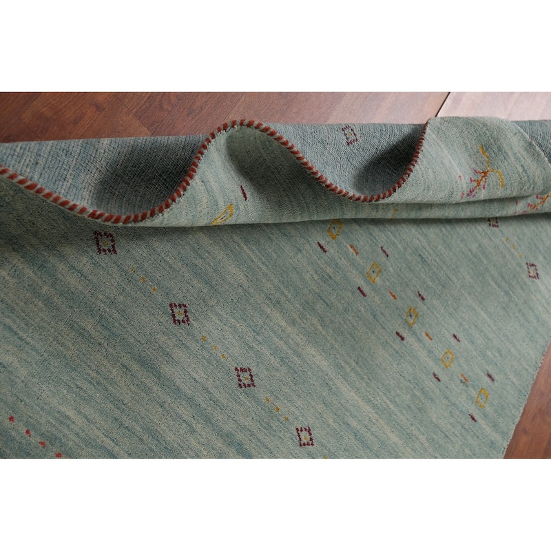 Blue Gabbeh Oriental Area Rug Handmade Wool Carpet - 4'2"x 5'10"