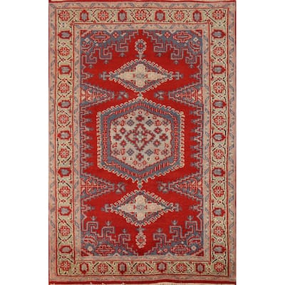 Red Geometric Viss Oriental Rug Hand-Knotted Wool Carpet - 3'11" x 6'1"