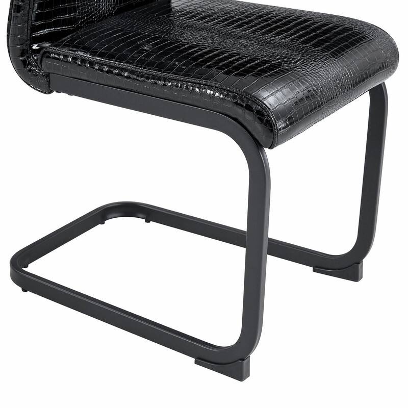 Set of 2 Retro Alligator Skin Upholstered Dining Chairs with Crystal Buckle Design & Faux Leather