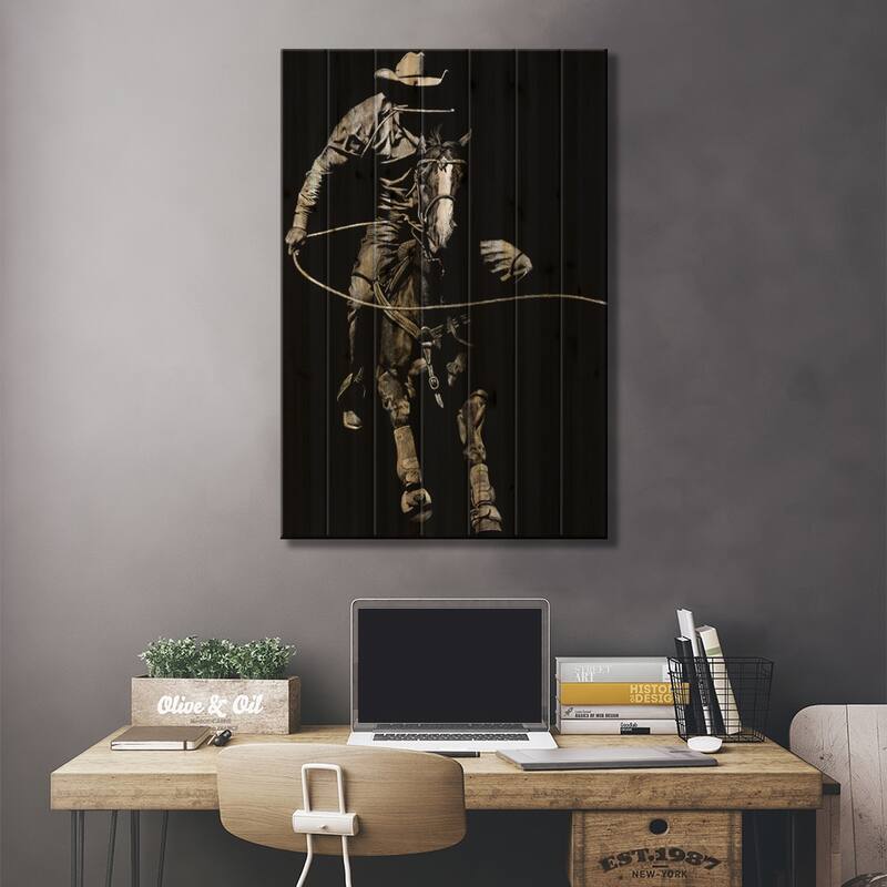 Scratchboard Rodeo VIII Print On Wood by Julie T. Chapman - Multi-Color